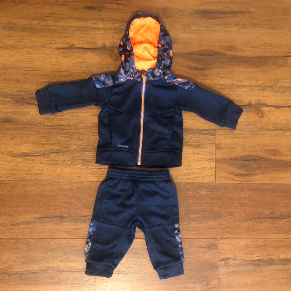 Baby Boy Athletic Works Navy and Orange Hooded Jogger Set